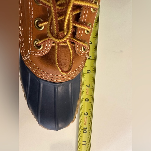 Vintage LL BEAN Bean Boots Gumshoes Duck Navy Blue Tan Leather Rubber Waterproof - Picture 12 of 16